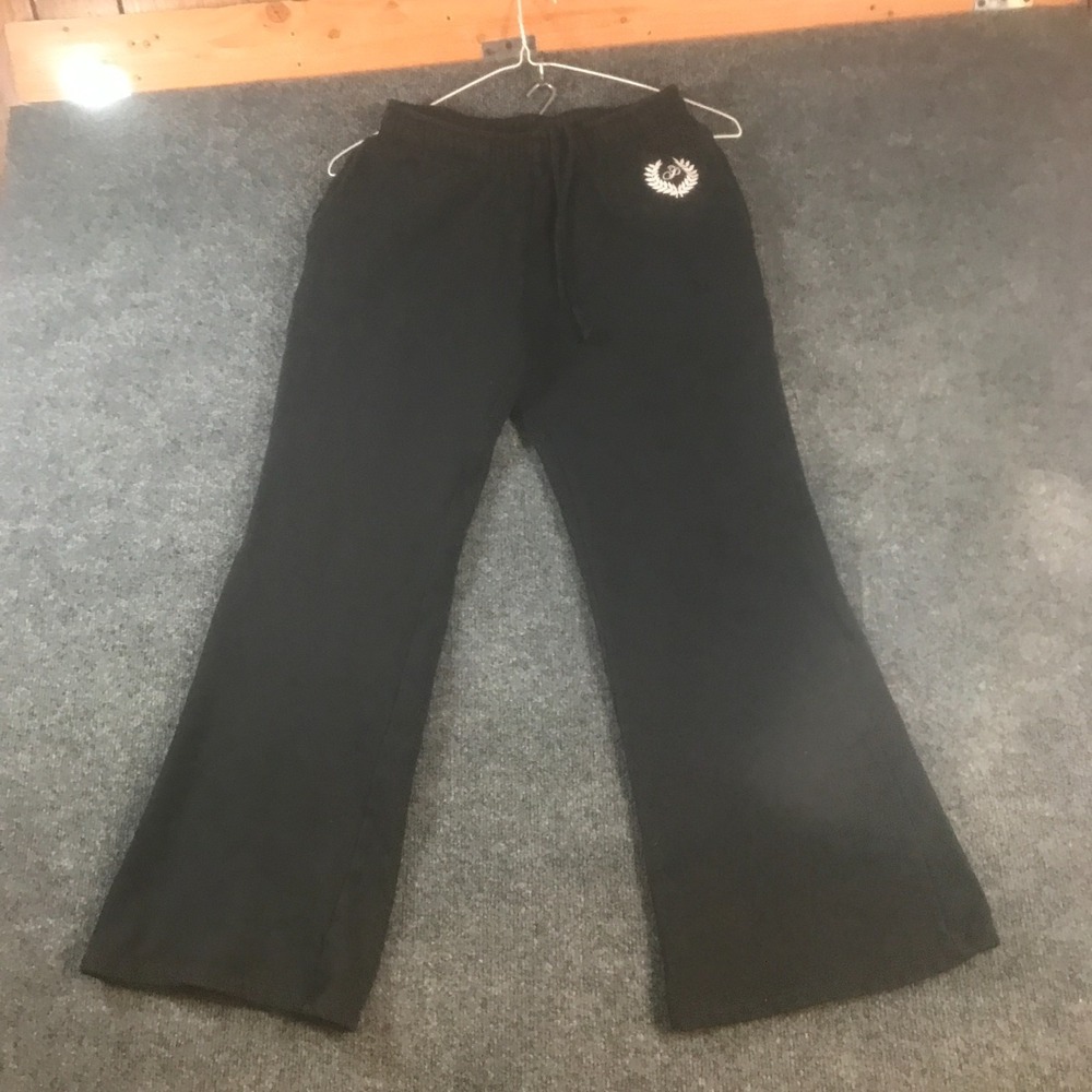 Victoria's Secret Pink Flared Jogger Pants Womens Small Pure Black Cotton Logo